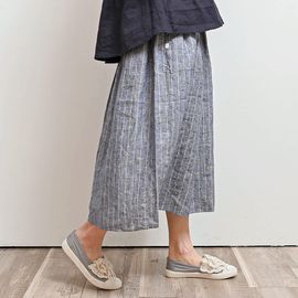 [Natural Garden] MADE N Stripe Pleated Linen Skirt_High quality material, linen material, waist band_ Made in KOREA